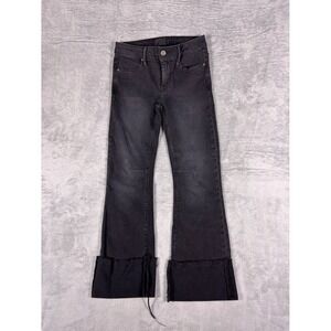 RtA Womens Frayed Fold Over Cuff Hem Flare Jeans Faded Black Size 26 Stretch